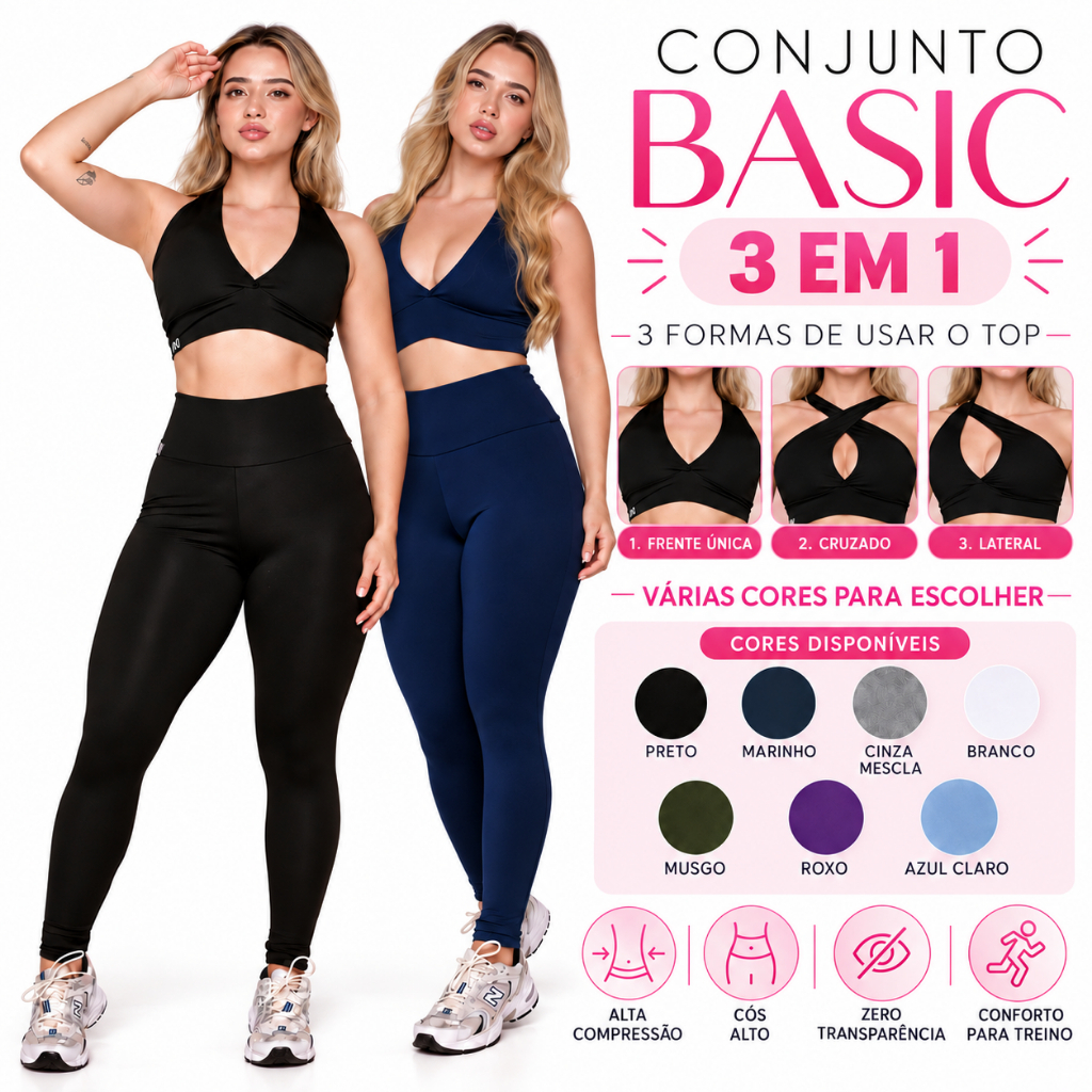Conjunto Legging Academia Fitness Feminino Cintura Alta Treino Forro Duplo Zero Transparência AQN SPORT