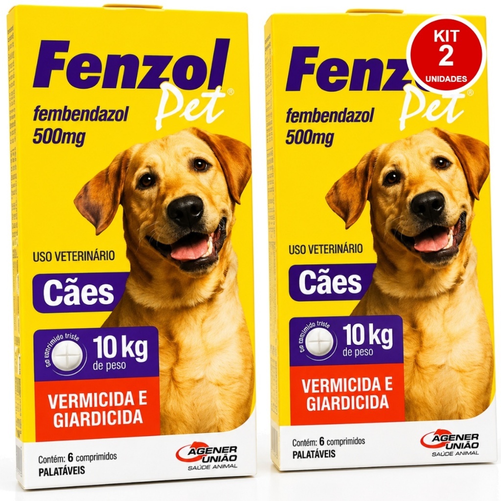 Kit 2 Fenzol Pet 500mg Vermífugo Cães Agener - 6 Comprimidos