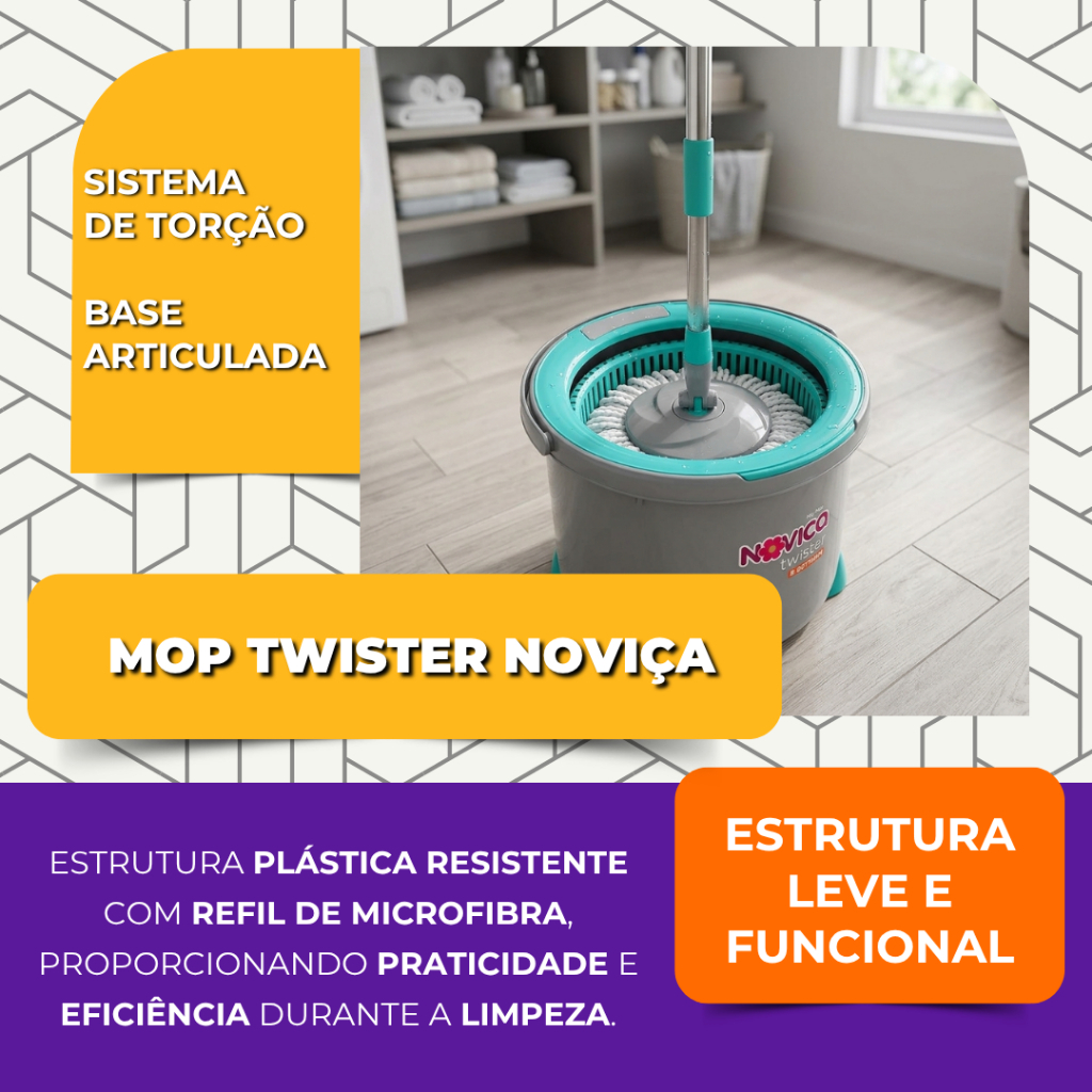 Mop Twister Com Balde 13 Litros Noviça Tiffany E Cinza Bettanin — imagem 2 de 2