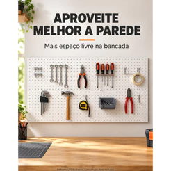 Painel Pegboard Branco MDF 120x60 cm Organizador De Ferramentas Perfurado De Parede Para Oficina Garagem Bancadas