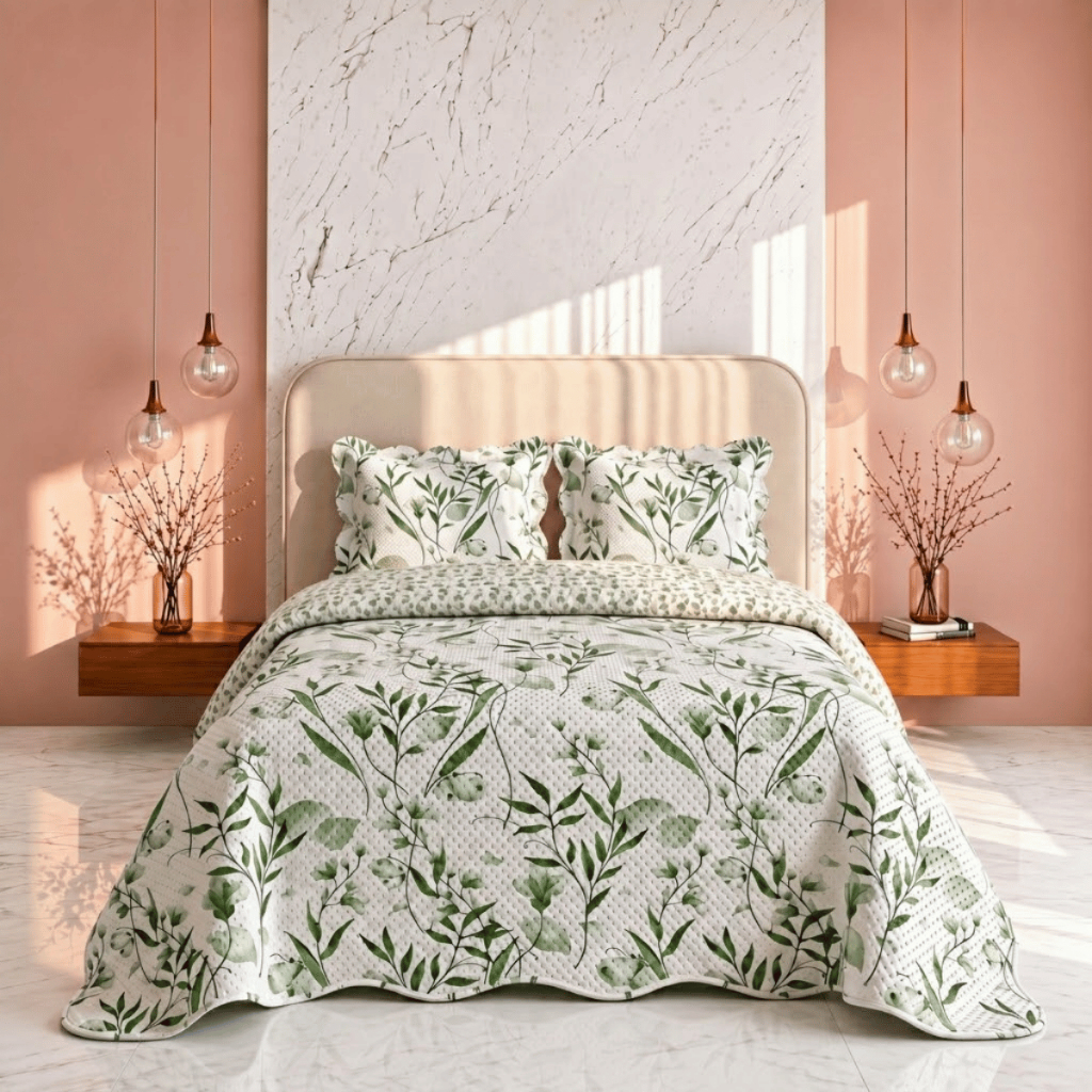 Kit Cobre Leito Colcha Casal Queen King Floral Dupla Face Estampada Boutis Matelado Fronha