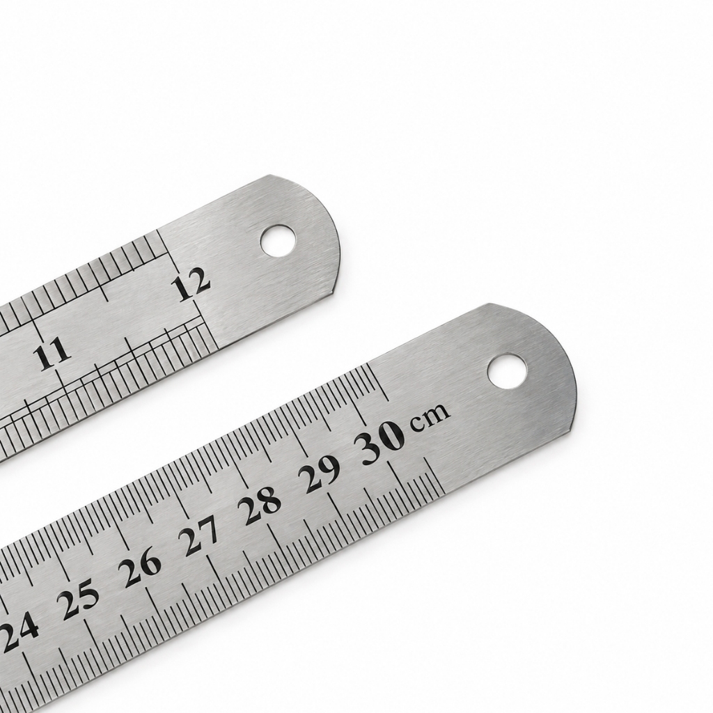 Régua de Metal Flexível 30cm e 12 Pol Aço Inoxidável Dupla Face em Cm e Polegadas Alta Precisão e Durabilidade