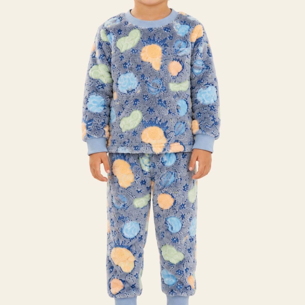 Conjunto Pijama Infantil Inverno Manga Longa Fleece Estampado Confortável