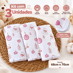 Kit 3 Fralda Pano de Ombro Bebe Com Bainha 100% algodão camada dupla enxoval maternidade