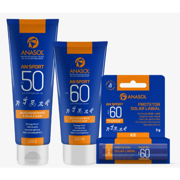 Kit Esporte Alta Proteção Anasol An Sport Protetor Corporal FPS 50 + Facial FPS 60 + Labial FPS 60