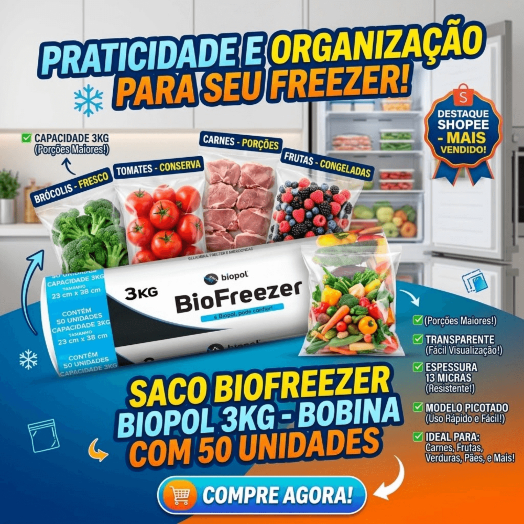 Saco para Freezer Resistente 3kg 23x38cm para Alimentos Transparente Congelamento Armazenamento 50 Unidades