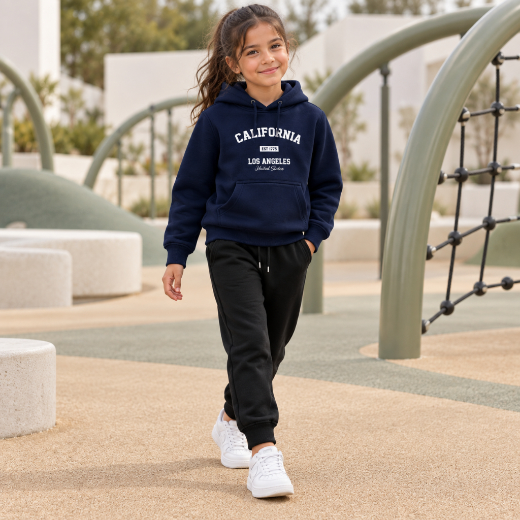 Conjunto Infantil Masculino California Moletom com Capuz e Calça Flanelado Algodão Inverno Menino Juvenil Confortável