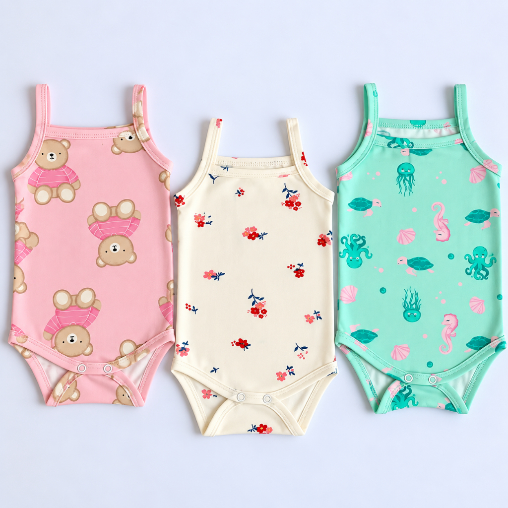 Kit 3 Body Bebê Menina Alcinha Estampado 100% Algodão Estampas Sortidas Tamanho 0 a 9 meses Toque Macio