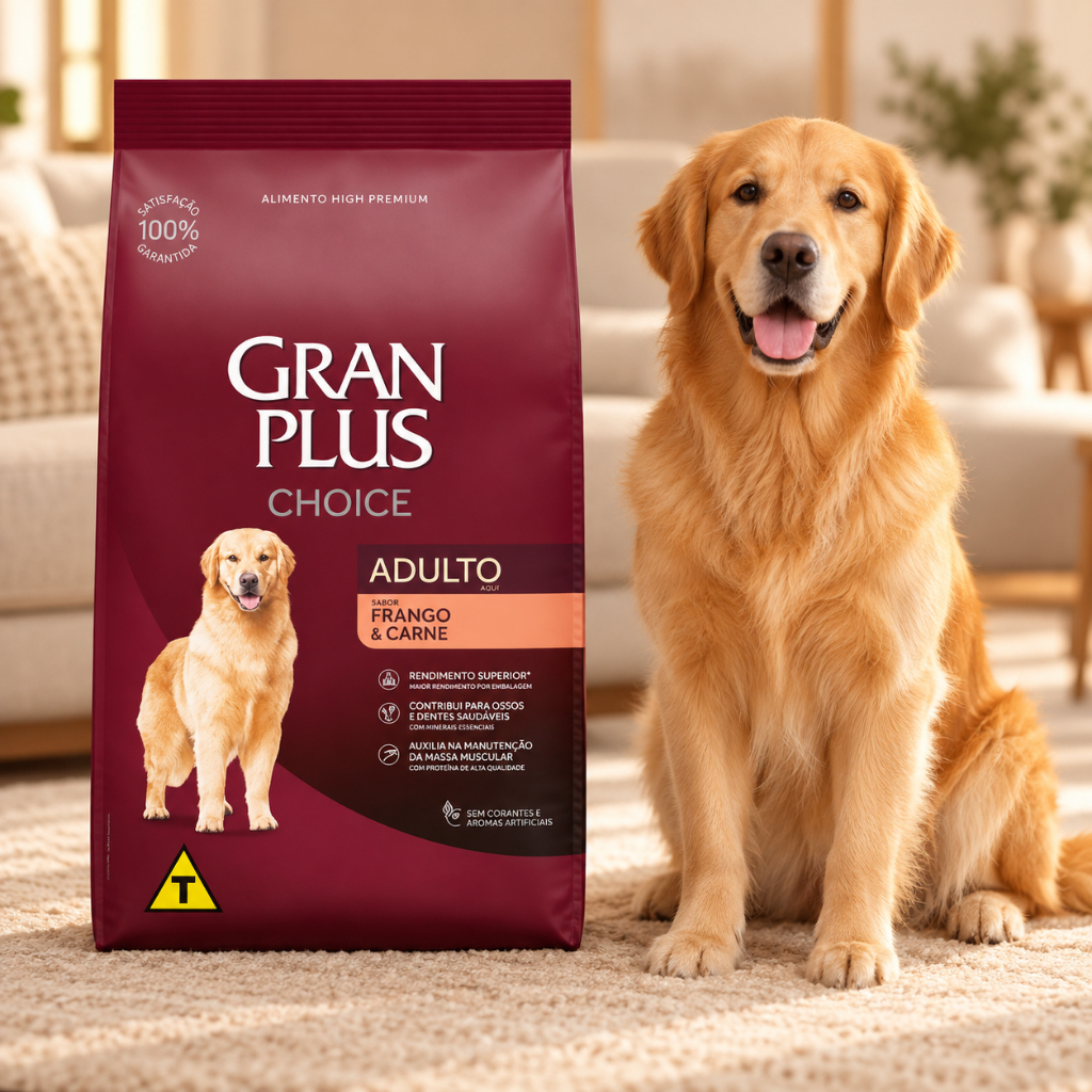 Ração GranPlus Choice Caes Adultos Sabor Frango e Carne 15KG Premium Nutricao Completa