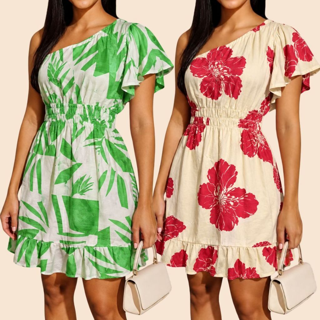 Vestido Curto Feminino Ombro Só Viscolinho Soltinho Floral Fresquinho Verão Estampado Lastex Florido