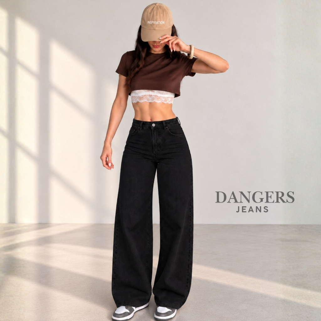 Calça jeans wide leg pantalona