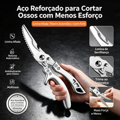 Tesoura de Cozinha Multiuso em Aço Inox para Carnes Frango Peixes e Legumes