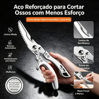 Tesoura de Cozinha Multiuso em Aço Inox para Carnes Frango Peixes e Legumes