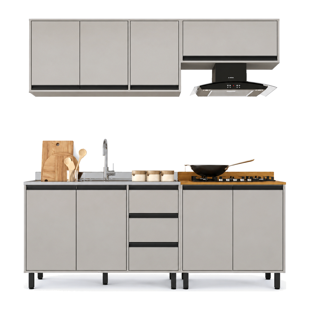Armário de Cozinha Completa 200cm Cinza Tóquio Casamia
