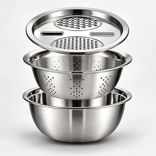 Ralador Tigela 4 em 1 Fatiador Legumes Aço Inox Bacia Bowl Kit Multifuncional Cozinha Queijo Legumes Saladeira Cortador