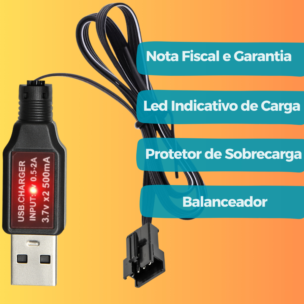 Carregadores para Baterias Lipo 3,7V e 7,4V – Compatível com Drones e Arminhas de Gel | Plug SM e JST (2, 3 e 4 P