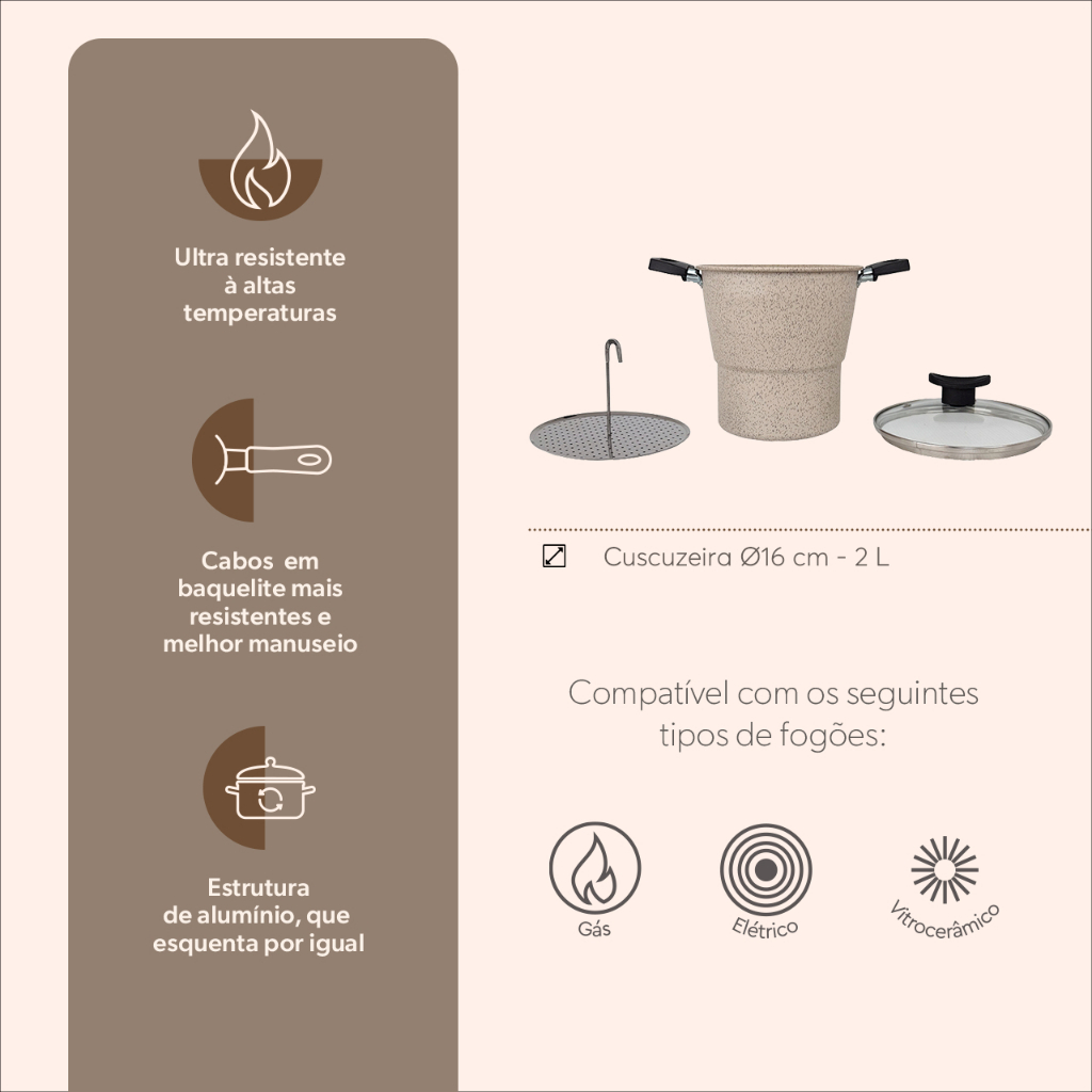 Cuscuzeira Brinox Ø 16cm 2 L Especiarias Vanilla — imagem 2 de 2