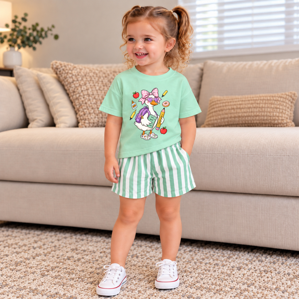 Camiseta De Algodão Infantil Estampada Pata Estudiosa 1829 Escola Animais Criança Menina Blusa Feminina Desenho