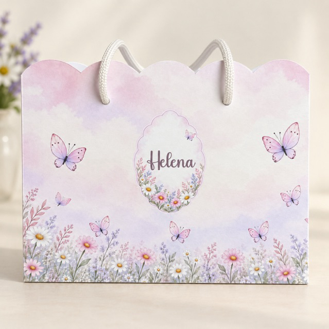 Kit 10 Sacolinhas Jardim das Borboletas Rosa e Lilás para lembrancinhas, chá de bebê,  chá de fraldas (monte em casa)
