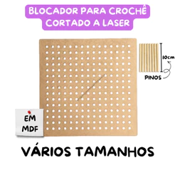 Blocador Quadrado para Crochê e Tricô MDF 20x20 25x25 30x30cm Furos p/ Pino 6mm Base Blocadora Quadradinhos