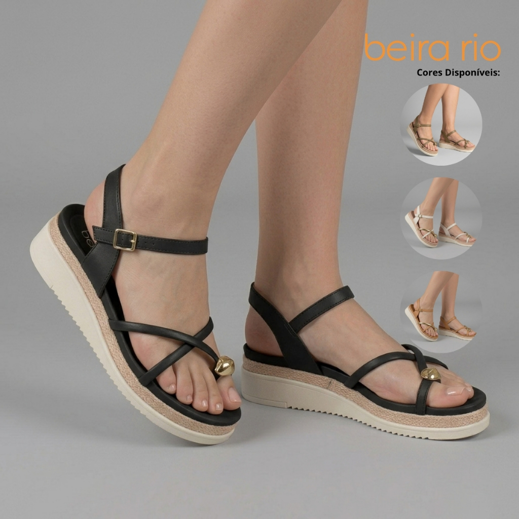 Sandália Beira Rio Feminina Flatform Ring Toe Tira Cruzada Plataforma Confortável Macia Original