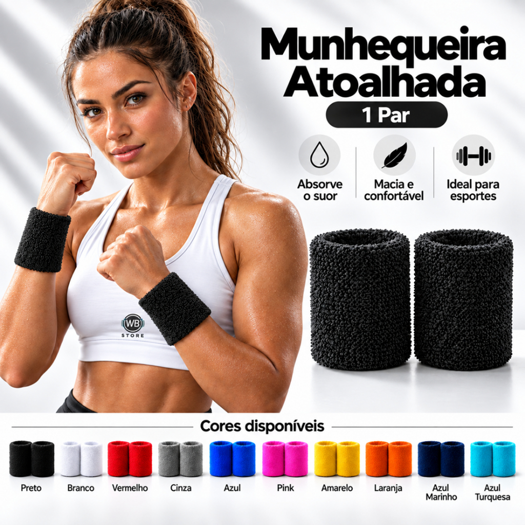 Munhequeiras Par Pulso atoalhada Unissex Masculino Feminino Tênis Academia Treino Crossfit Basquete