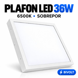Plafon LED 36W Quadrado Sobrepor Luminária de Teto Painel 6500K Branco Frio Bivolt 26x26cm c/ Driver Cozinha Sala Quarto