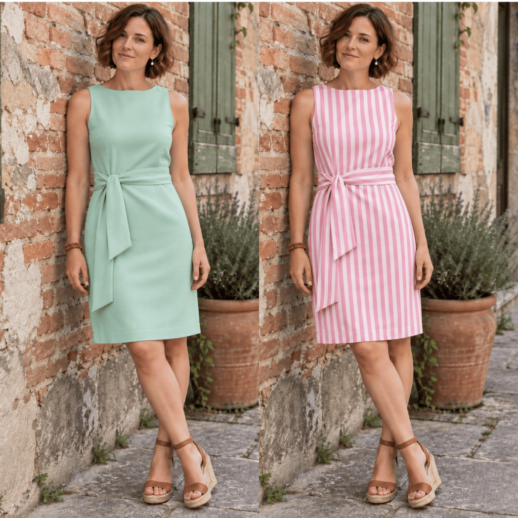 Vestido Curto Feminino Liso e Listrado com Amarração Frontal Regata Acinturado Casual Elegante