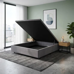 Base Cama Box Baú Casal Viúva 128x188x42cm Suede Cinza com pistão a gás