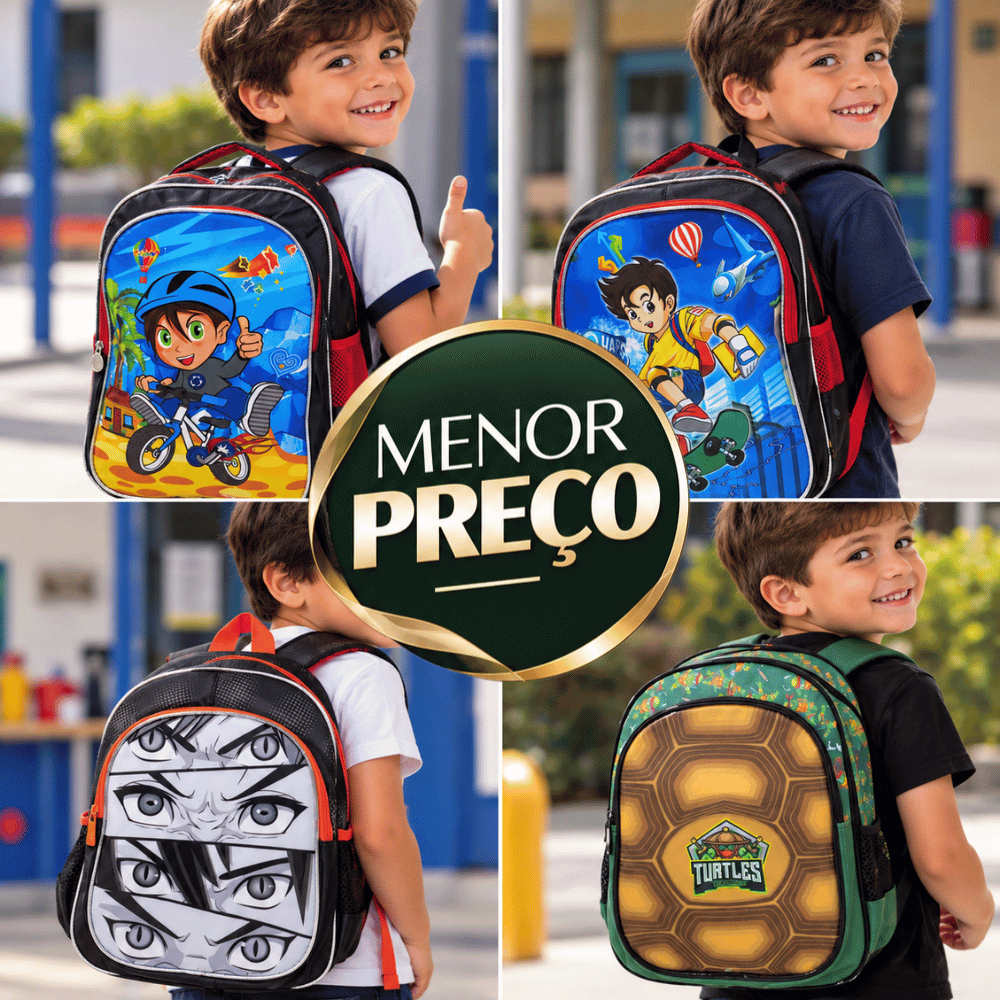 Mochila Infantil Masculina Escolar Estampada – Menino, Personagens e Estampas Sortidas