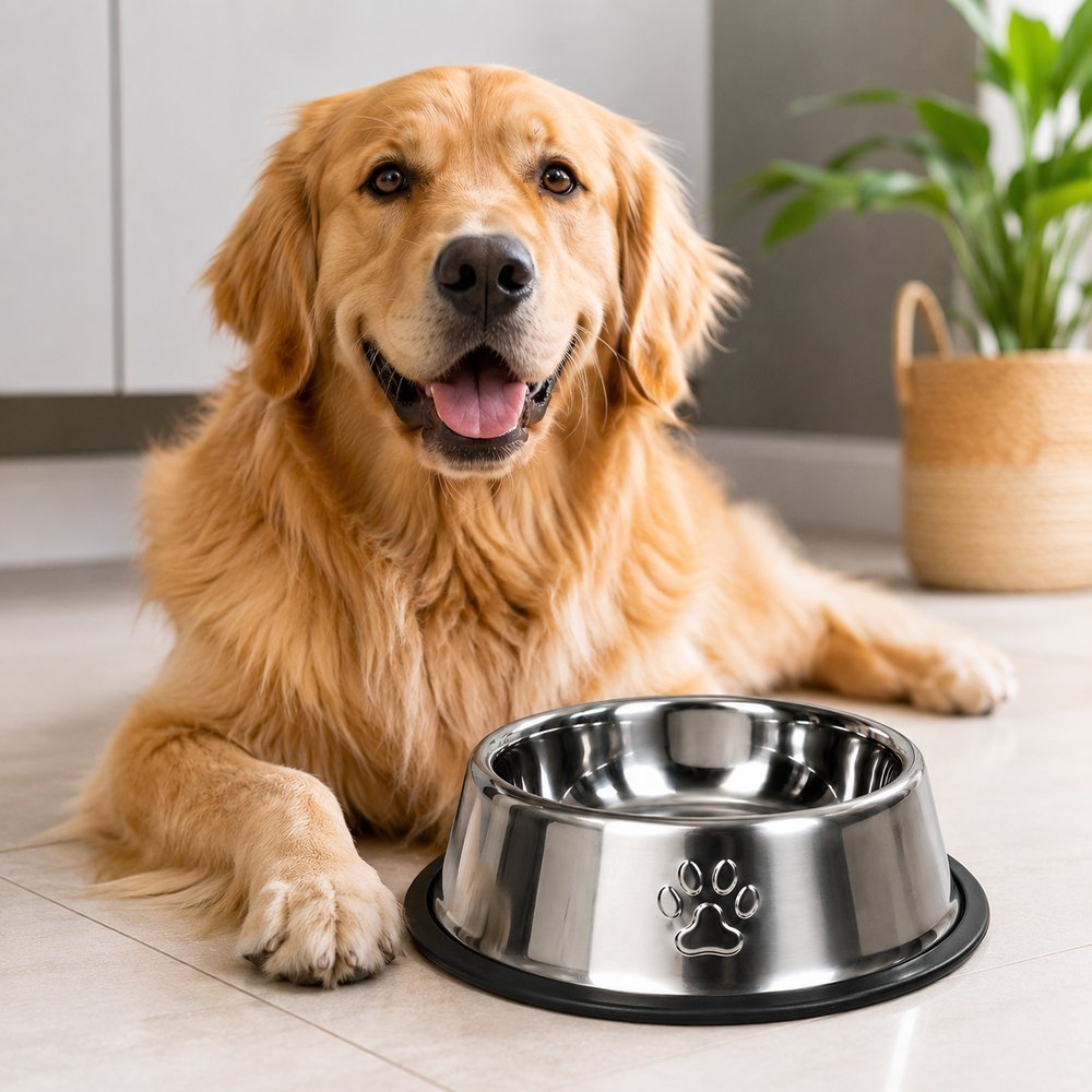 Comedouro Antiderrapante Redondo Para Cachorro e Gato 30cm - Inox