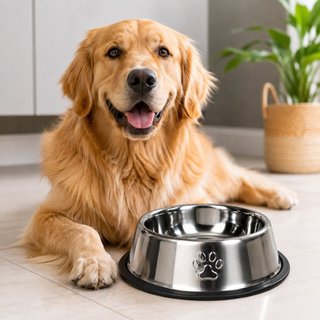 Comedouro Antiderrapante Redondo Para Cachorro e Gato 30cm - Inox