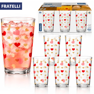 Conjunto Jogo de 6 Copos Estampado Fratelli Coração 200ml copo de vidro Mesa Posta Bebidas Drink