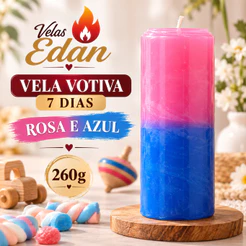 Vela 7 Dias Rosa e Azul 260g para Erê, Cosme e Damião | Umbanda e Candomblé