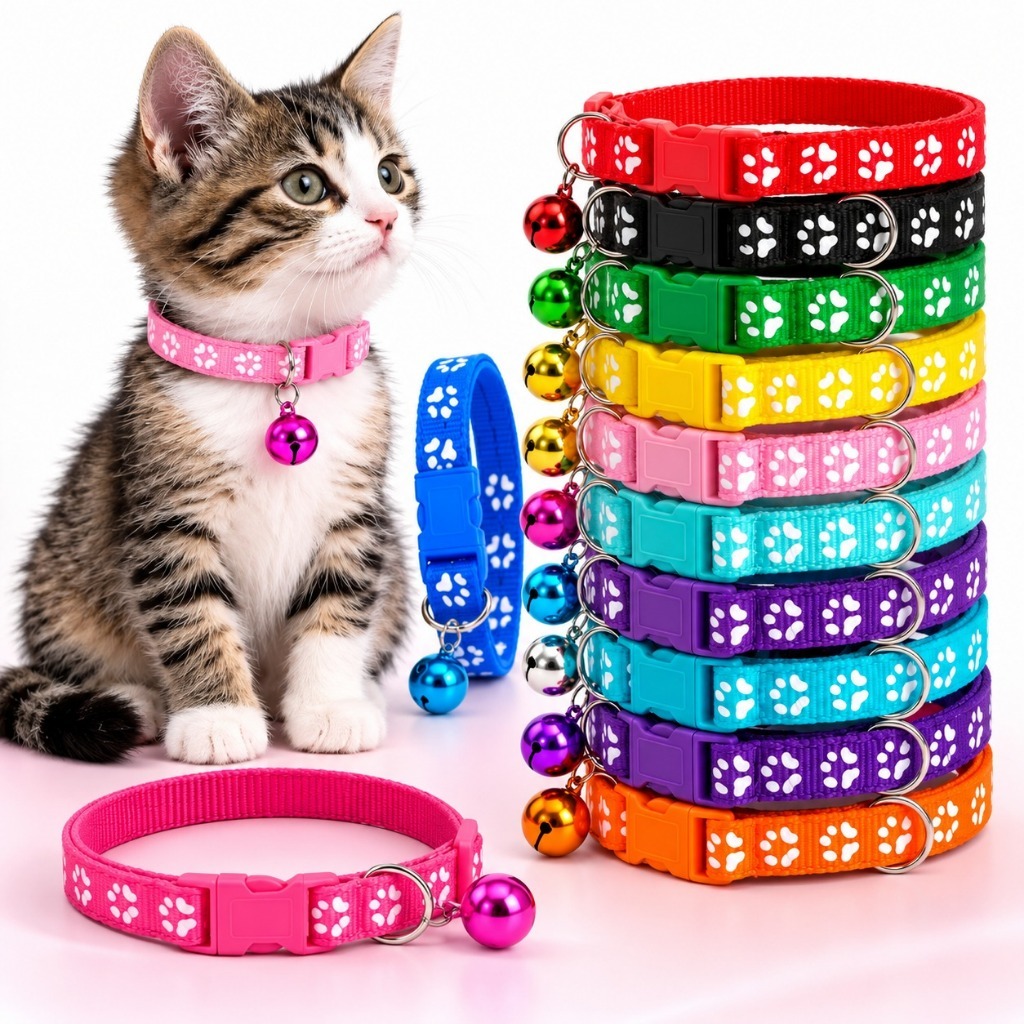 Colar Coleira Ajustável para Animais de Estimação com Sino Nylon colorido para Gatos Cães