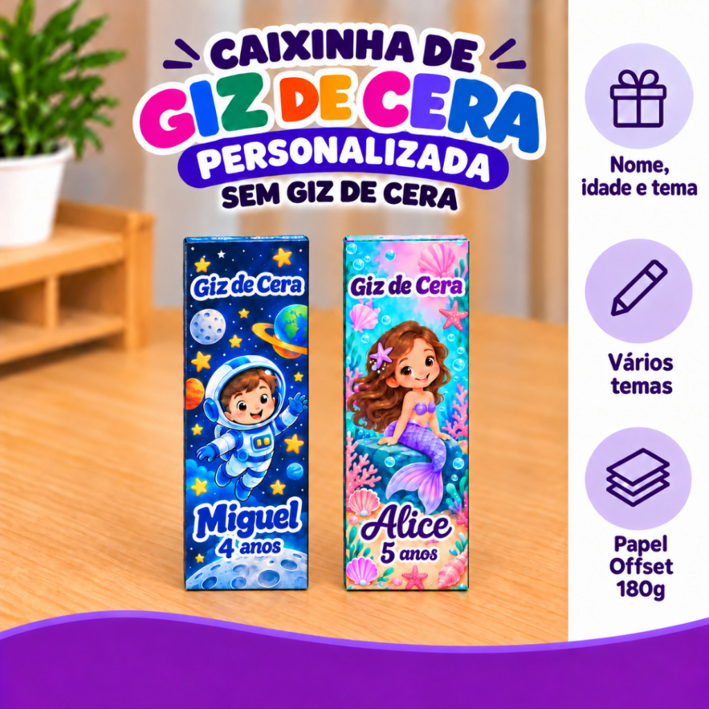 Caixinha de Giz de Cera Personalizada Sem Giz Lembrancinha Infantil