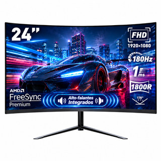 Monitor Curvo Gamer 24" 180Hz 1ms Full HD IPS e Fixação VESA HDMI DP com Alto-falantes…