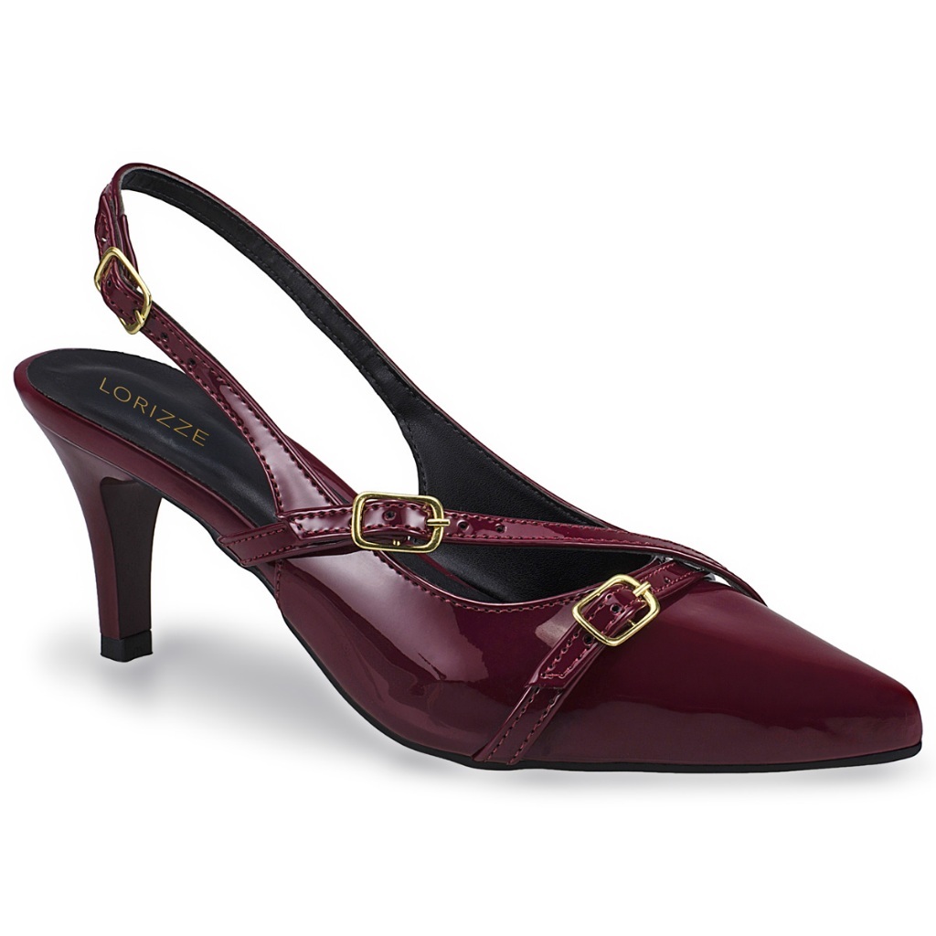 Imagem Scarpin Feminino Slingback Salto Fino Médio Com Tiras E Fivelas Bico Fino Elegante 10000