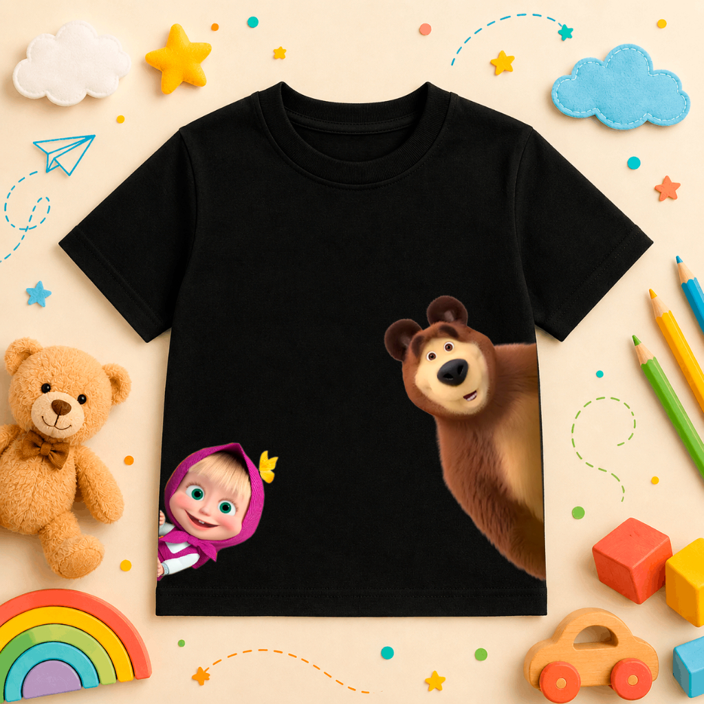Camiseta Infantil Marsha e Urso Desenho Personagens  100% Algodão Unissex Menino Menina Bebê Infanto Juvenil Estampa DTF