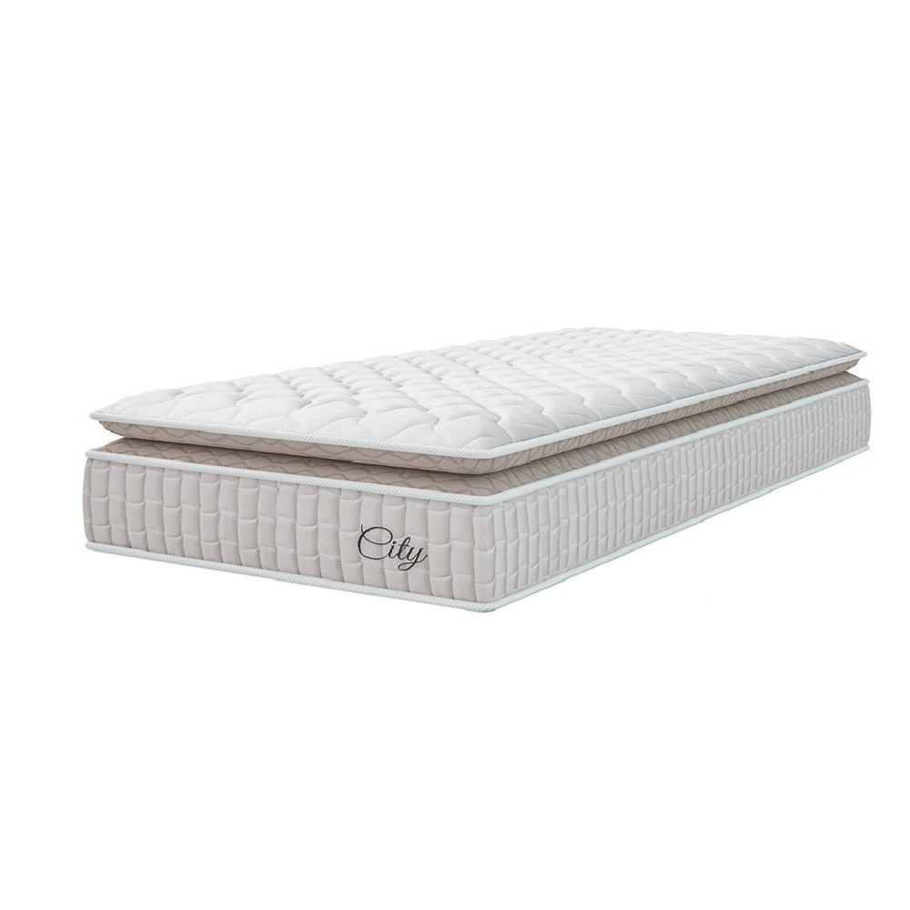 Colchão Solteiro Molas Ensacadas City Pillow Top 88x188x23cm Branco/Bege Hellen - Suporta até 110kg por Pessoa