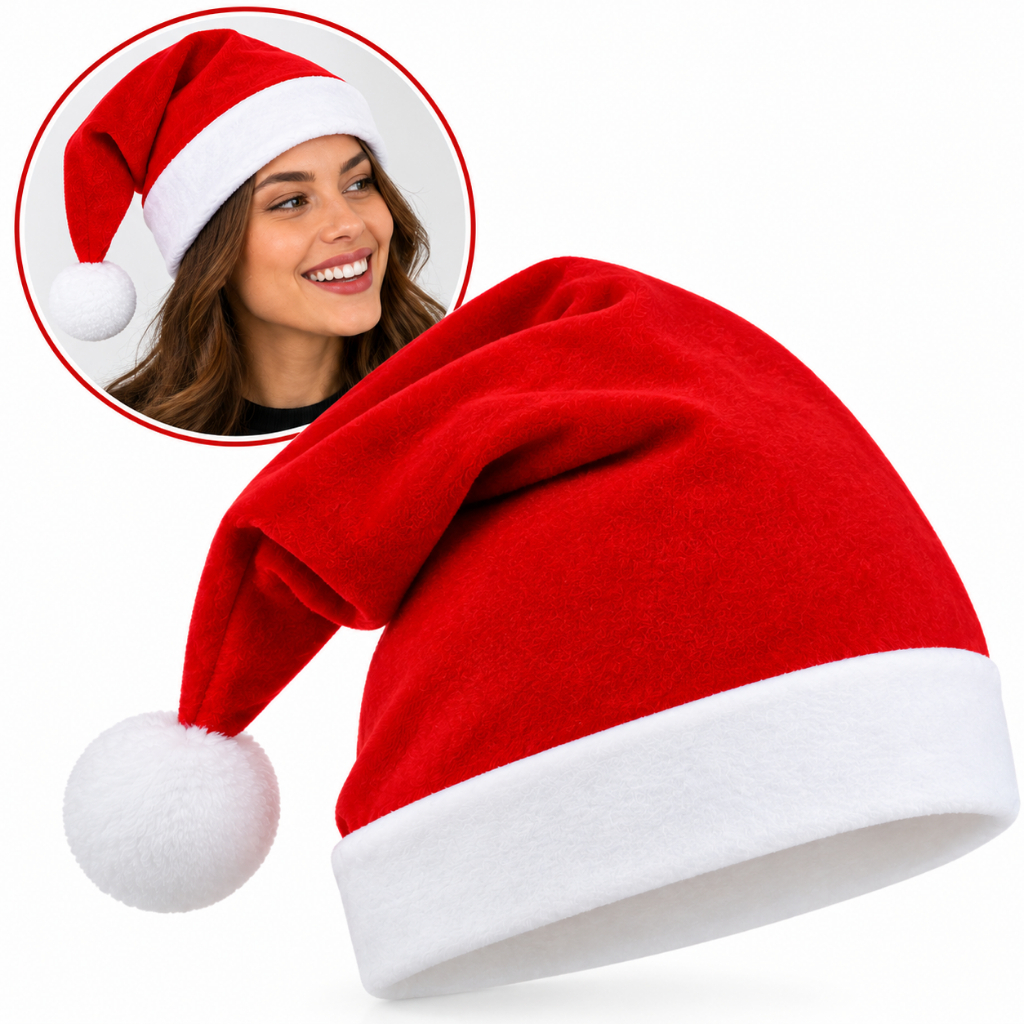 Kit Gorro Papai Noel Veludo Vermelho 38cm Touca Natal Elegância Premium