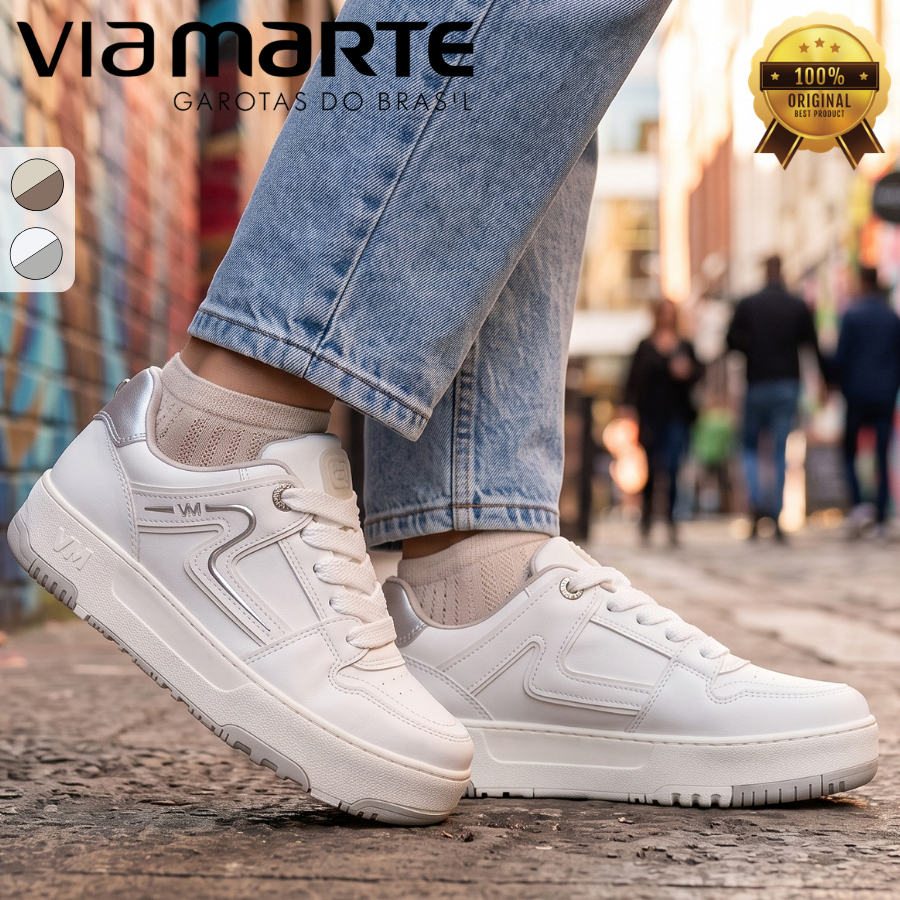 Tênis Via Marte Feminino Casual Branco Plataforma Confortável Antiderrapante Moderno Original