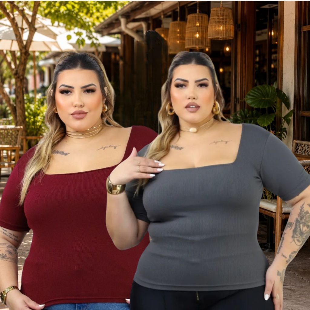 Kit 2 Blusa Feminina Plus Size Estilosa Elegante decote quadrado curve verão blusas curvy plus sise · foto 2