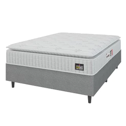 Cama Box Colchão Casal Espuma D33 Vangogh Pillow Top 138x188x67cm Branco / Cinza Hellen - Suporta até 120kg por Pessoa