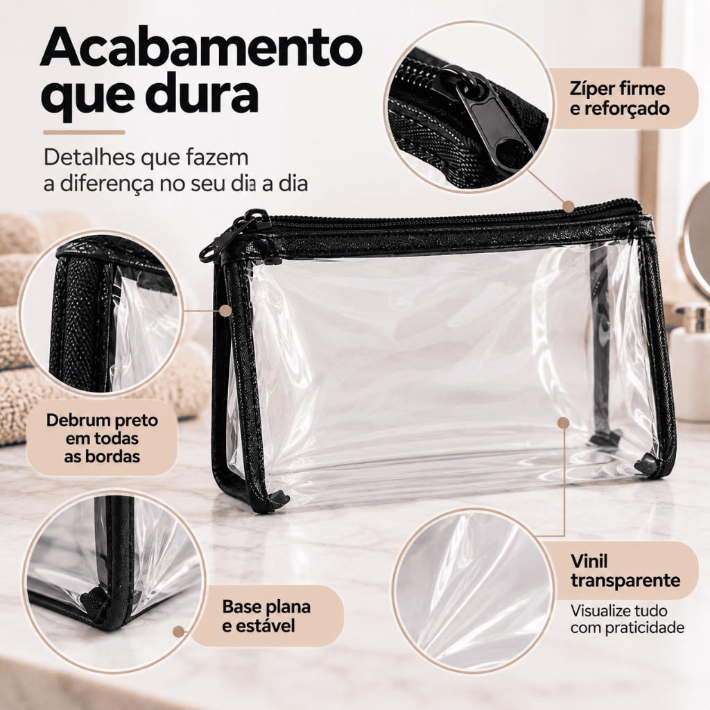 Necessaire Transparente PVC de Viagem Maquiagem Estojo Organizador Higiene Bolsa com Zíper Tamanhos P M G CHEF D · foto 2