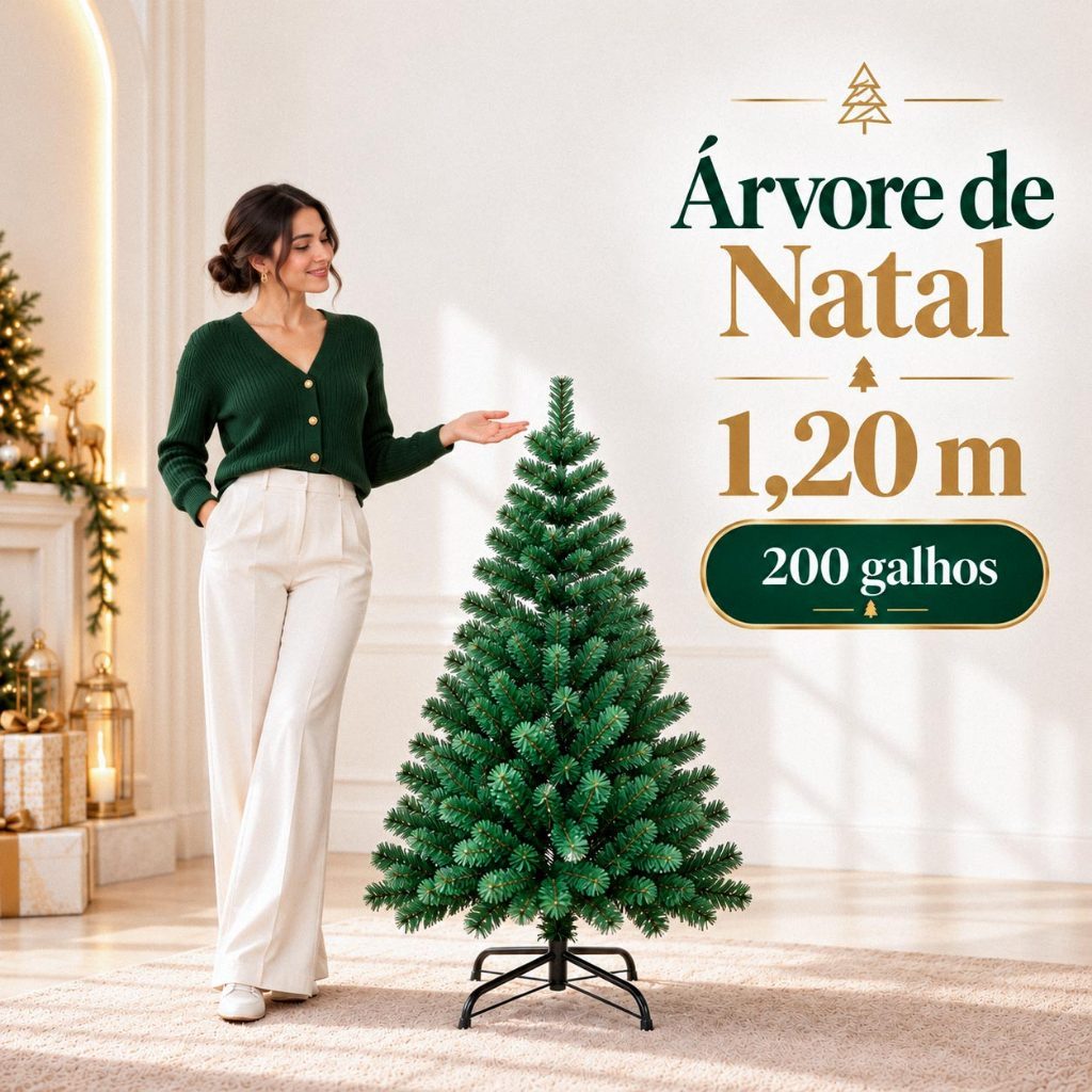 Árvore de Natal 1,20m Pinheiro 200 Galhos Base Metálica