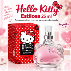 Perfume Hello Kitty Estilosa Jequiti 25ml Desodorante Colônia Feminina Frutal Romântica Frasco de Vidro com Spray