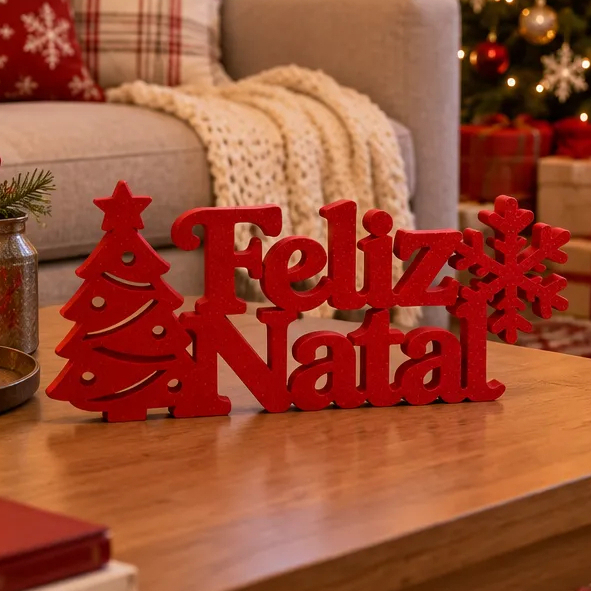 Decoração de Natal Enfeite Natalino Letreiro Feliz Natal