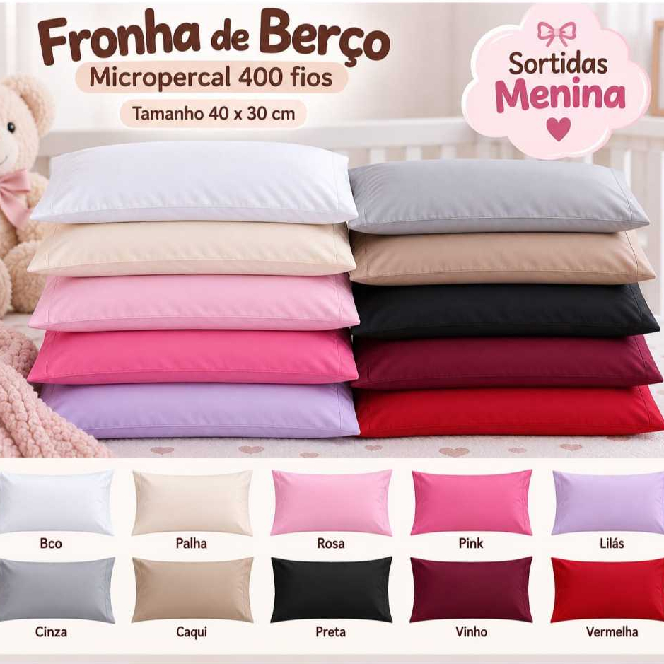 Kit 05 ou 10 Fronhas Berço Sortidas,MicroPercal 400 fios, 40x30,Capa Travesseiro Bebê, Antialérgicas — imagem 2 de 2