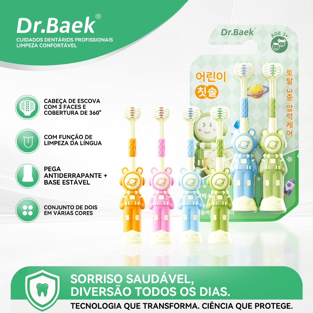 Dr.Baek Escova de Dente Infantil / Escova de Dente 3 Lados / Adequada para de 3+ Anos